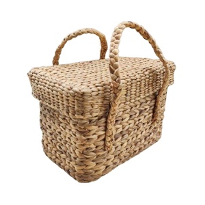 Panier à fruits en rotin Boîtes de rangement pour jouets Panier à linge pour vêtements Panier en jonc de mer tissé avec couvercle pour salon - Product Image 1