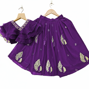 Shoryam Fashion Blouse à volants tendance pour enfants, Lehenga Choli, broderie élégante violette, tenue de fête pour fille, tenue ethnique indienne - Product Image 1