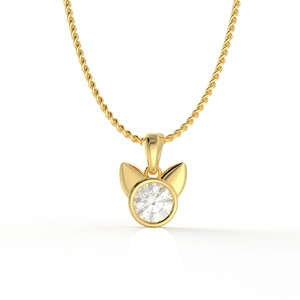 Cute Cat Ears Pendant Necklace With Round Crystal Yellow Gold Plated <b>Rope</b> <b>Chain</b> Unisex Everyday Wear - Product Image 1