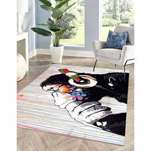 Alfombra Estampada Abstracta - Dj Monkey, Diseño de Mono Pensativo de Banksy, Alfombra de Chenilla - Product Image 2