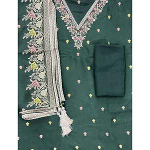 Costume festif non cousu en satin de soie Chanderi fantaisie - Product Image 1