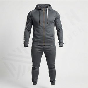 Ensemble de survêtement 2 pièces pour homme en molleton technique uni à manches longues 100% coton de haute qualité Vêtements de sport d'hiver - Product Image 1
