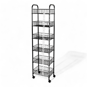 Chariot de rangement en métal à 5 niveaux avec paniers en fil métallique profond et roues, organisateur roulant pour armoire à épices pour cuisine et garde-manger - Product Image 6