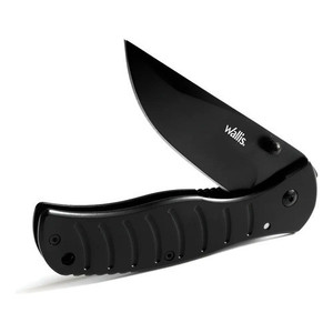 Coltello con chiusura di sicurezza con manico in metallo nero e clip-Wallis K900334 - Product Image 1
