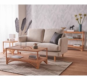 Mesa de centro de ratán natural con almacenamiento de doble capa-Diseño de caña tejida rectangular - Product Image 6