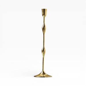 Grand bougeoir en métal doré avec tige sculptée et base carrée pour une décoration audacieuse - Product Image 1