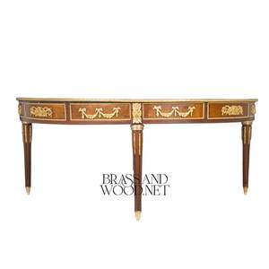 โต๊ะน้ำชาทรงกลมสุดหรูพร้อมท็อปไม้ลายละเอียดอ่อน ตกแต่งด้วยสีทองอย่างสง่างาม และดีไซน์สไตล์ยุโรปคลาสสิก - Product Image 4