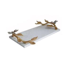 Plateau en marbre blanc avec poignée en laiton Pièce décorative en pierre naturelle Design unique Décoration d'intérieur élégante et durable - Product Image 3
