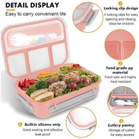 Boîte à lunch bento simple à 4 compartiments, étanche, portable, avec couvercle en plastique réutilisable, sans BPA, multifonctionnelle, pour enfants et adultes, à un seul niveau