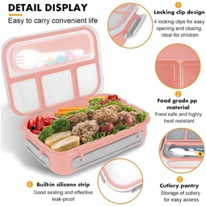 Lonchera Bento Simple de 4 Compartimentos, Hermética, Portátil, con Tapa de Plástico Reutilizable, Libre de BPA, Multifuncional, para Niños y Adultos, de un Solo Nivel - Product Image 6