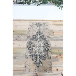 พรมวินเทจตุรกีขนาด 1.5x3.7 ฟุต พรมขนาดเล็ก พรมสีน้ำตาล พรมลายดอกไม้ - Product Image 1