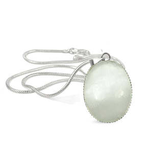 Natural Selenite Oval Pendant Necklace with Metal Chain Healing <b>Crystal</b> <b>Jewelry</b> - Product Image 1
