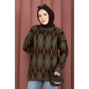 เสื้อสเวตเตอร์ถักสีกากีแบบนุ่มลายบาคลาวา สไตล์ลำลองสำหรับฤดูใบไม้ร่วง - Product Image 2