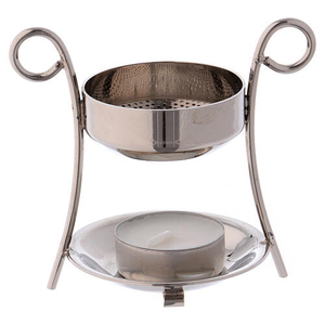 Brûleur d'encens de table en laiton de la meilleure qualité Brûleur de Bakhoor à bol rond réglable en argent nickelé - Product Image 6