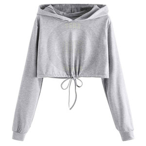 Último estilo de color sólido mujeres Crop Top sudaderas con capucha al por mayor de las mujeres personalizadas Crop Top sudaderas con capucha - Product Image 1