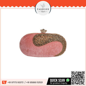 Superior Quality Embroidered Velvet Pink <b>Purse</b> with Diamonds for Wedding - Product Image 2