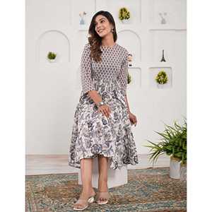 Vestido Estampado de Algodón Jaal Blanco Gris - Casual Elegante ODM Cintura Elástica Transpirable XS 5XL para el Día de San Valentín, Salidas a Club, Cualquier Día! - Product Image 4