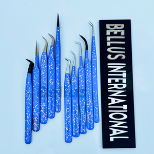 Pinzas de pestañas Blue Mirage, mango de Gel recubierto con purpurina, diseño de punta de fibra, herramienta de extensión de pestañas de acero ecológico con elección de marca - Product Image 5