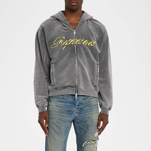 เสื้อฮู้ดผู้ชายเสื้อสเวตเชิ้ตมีซิปซีดจางน้ำหนักมากงานปักออกแบบได้ตามที่ต้องการ - Product Image 3