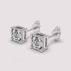 Boucles d'oreilles en or jaune blanc 14K de qualité supérieure Asscher Cut Moissanite Diamond Cute Studs for Wedding Anniversary Everyday Wear - Product Image 4