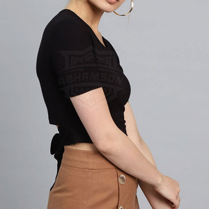 เสื้อครอปคอตตอนดีไซน์ตามสั่งสำหรับผู้หญิงใส่สบายระบายอากาศได้ดีสไตล์ลำลองสำหรับใช้งานกลางแจ้งสีทึบสำหรับฤดูร้อน - Product Image 3