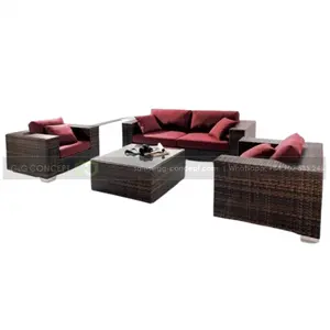 Garden Sofa Set With Modern Design Outdoor Furniture Resin Wicker Sofa With Square Chairs For Hotel Restaurant