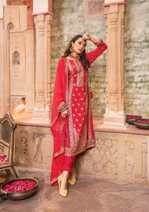 Dhwaja Export Pure Natural Crepe Jacquard avec Position Print Silk and Chino Dupatta Kurtis Set India & Pakistan Ethnic In-Stock - Product Image 2