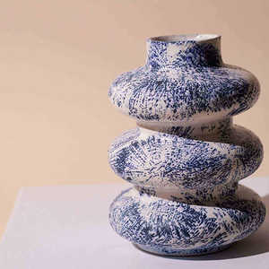 Jarrón de Cerámica Azul Pizarra con Tres Anillos, Estilo Art Deco Tradicional, Pequeño y Alto, de Porcelana, para Decoración del Hogar - Product Image 6