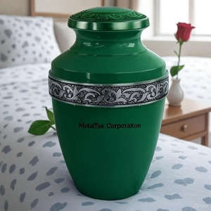 Grecian Blue Cremation Urn Customized Colours Modern Design Floral Engraved Handcrafted Funeral Urns Adult Scattering Ashes <b>Jars</b> - Product Image 5