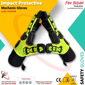 Gants de mécanicien haute visibilité anti-choc en cuir synthétique vert citron, robustes, avec matériau TPR, protection thermique, vente en gros - Product Image 5