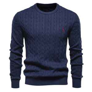 Pull-over à motifs torsadés classiques pour hommes, pull en coton tricoté, col rond avec fermeture à glissière pour la saison d'hiver PCS-R-117 - Product Image 6