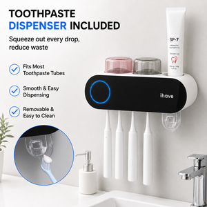 Esterilizador UV de cepillos de dientes con logo personalizado, soporte de pared sin perforaciones, dispensador automático de pasta de dientes - Product Image 6