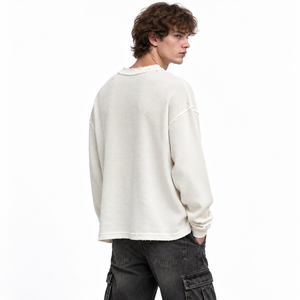 Camiseta Personalizada de Manga Larga con Cuello Redondo, 100% Algodón, Tejido Waffle, Impresión Serigráfica, Estilo Vintage Desgastado, Moda Urbana - Product Image 6