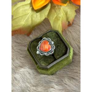 Southwest Handmade Turquoise & Spiny Oyster Sterling <b>Silver</b> <b>Adjustable</b> Heart Statement <b>Ring</b> - Product Image 4