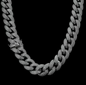 VVS1 Moissanite Miami <b>Cuban</b> 18MM DIAMOND 3 ROW MIAMI <b>CUBAN</b> <b>LINK</b> <b>CHAIN</b> IN WHITE GOLD - Product Image 2