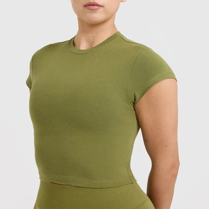 Camiseta de algodón 100% para mujer de talla grande verde oliva Casual ligero suave transpirable diseñador ajuste relajado para entrenamiento de gimnasio de verano - Product Image 4