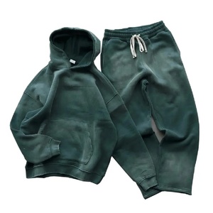 Conjunto de sudadera con capucha y pantalones de chándal desgastados con lavado ácido para hombre, estampado personalizado de talla grande, aspecto desteñido por el sol para la temporada de invierno unisex - Product Image 2