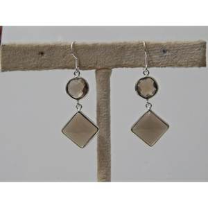 Pendiente de piedras preciosas de cuarzo ahumado hecho a mano, Plata de Ley 925, corte elegante, regalo de boda, E0042-GS - Product Image 1