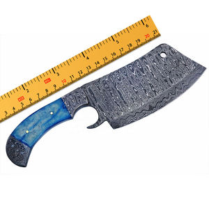 Cuchillo de cocina de hoja de Damasco de acero inoxidable hecho a mano con mango de madera de wengué y Funda de cuero genuino - Product Image 1