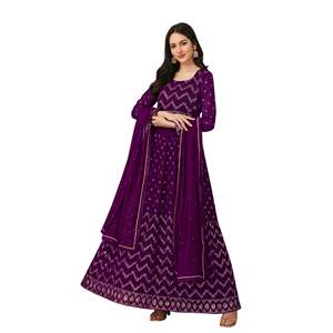 Ensemble de salwar kameez ethnique en georgette brodé pour femmes Trendmalls, kurta anarkali avec pantalon et dupatta pour les occasions de mariage (G121) - Product Image 1