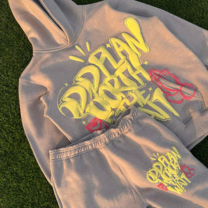 Custgom Streetwear ácido lavado Vintage chándales hombres Streetwear desgastado Patchwork Sudadera con capucha y pantalones de chándal conjunto de chándal hombres - Product Image 6