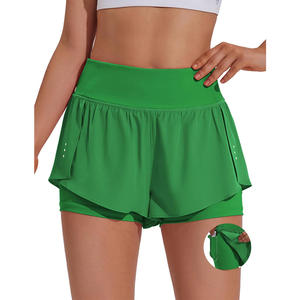 Pantalones cortos transpirables 2 en 1 para mujer, ropa deportiva personalizada para entrenamiento, gimnasio, verano, para correr, OEM, con impresión de logotipo, diseño de etiqueta privada - Product Image 1