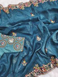 Nuevo y Moderno Saree de Seda con Bordado Pesado de Múltiples Hilos para Mujer, Ideal para Fiestas Formales, Diwali y Bodas, Largo hasta el Suelo - Product Image 5