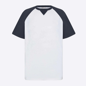 Camiseta de Manga Raglán para Hombre, Blanca con Ribete en Azul Oscuro, Corte Regular, Tejido de Algodón, Trackstar OEM, Marca Privada TSI-G05-P0106 - Product Image 1