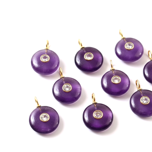 Natural <b>Amethyst</b> Round Gemstone <b>Pendant</b> 925 Silver Gold Plated Double Loose Stone Inlay <b>Pendant</b> Fashion Charm Jewelry in Bulk - Product Image 2