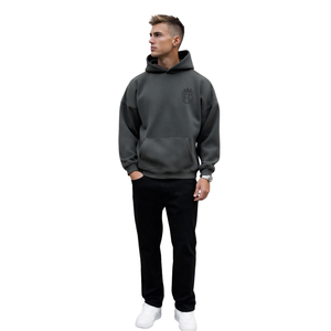 <b>Mens</b> Washed Grey Oversized Hoodie <b>Pullover</b> 50% Cotton 50% Polyester Drop Shoulder Streetwear Relaxed Fit Winter Sweatshirt - Product Image 4