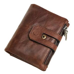 Unisex RFID Blocking Leather <b>Wallet</b> with Chains Decoration Wholesale Factory Price Yellowish Brown Zipper <b>Wallet</b> for Travel - Product Image 3