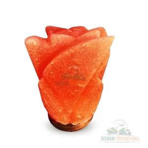 Lampe en sel de l'Himalaya artisanale, design fleur de rose, purificateur d'air, veilleuse en cristal naturel avec cordon à intensité variable et base en bois - Product Image 1