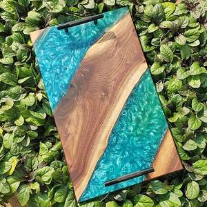 Best Demanding Home Kitchen and Table Top Quality Wood & Resin Serving Tray Handmade Finishing Custom Size for Rectangular Shape - Product Image 2