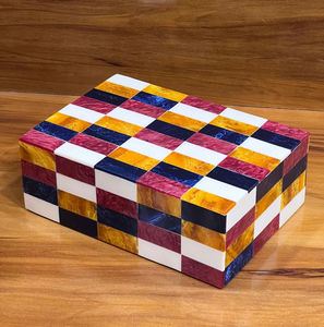 Handmade Multi-Color Bone Inlay <b>Keepsake</b> <b>Box</b> Rectangular Brick Pattern Jewelry Organizer for Home Use - Product Image 4